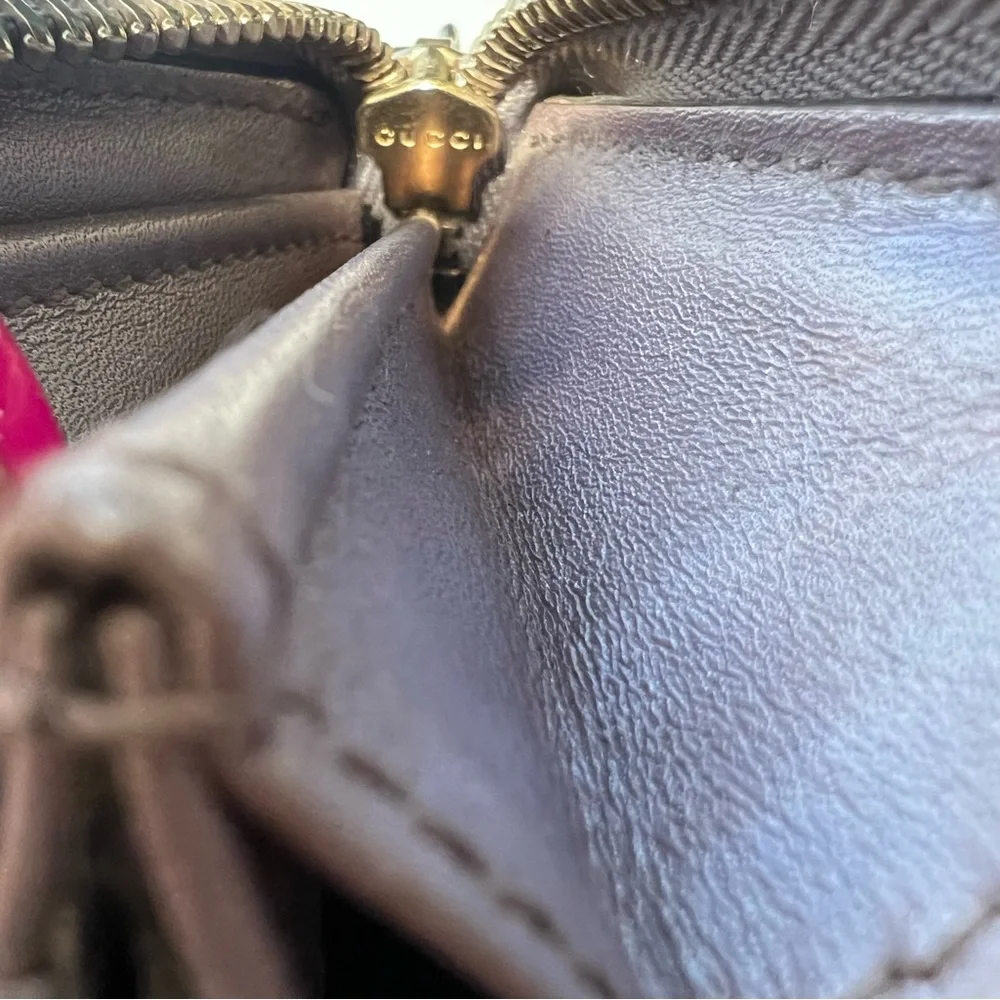 GUCCI GG Guccissima Heart Zip Around Long Wallet Metallic Lavender Authentic